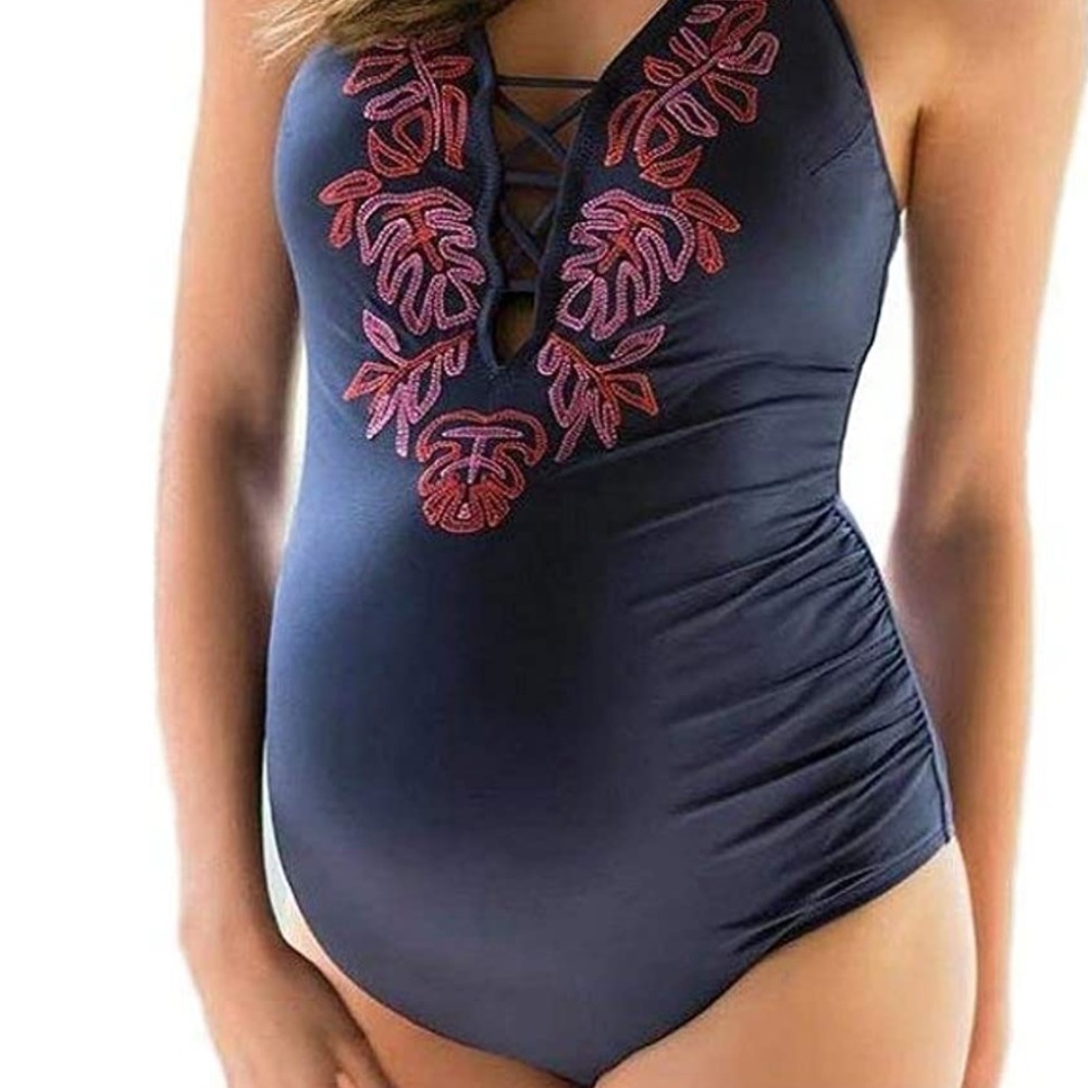 Baby Bump One-Piece  Halter Swimsuit Size Small